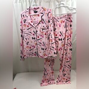 NWT Kate Spade Pink Lipstick Bows & Roses Long Sleeve Pajamas